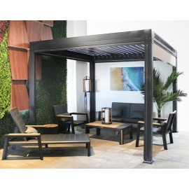 PÉRGOLA DE JARDÍN IMPERMEABLE CON CONTROL REMOTO COLOR GRIS
