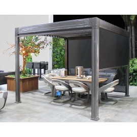 PÉRGOLA DE JARDÍN IMPERMEABLE CON PERSIANA COLOR CAFÉ (MANUAL)