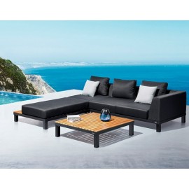 SET SALA ESQUINERA POLO PRO COLOR NEGRO PARA JARDÍN CON MESA DE CENTRO (3 PZAS)