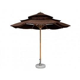 SOMBRILLA DE JARDÍN DE DOBLE TECHO CON BASE CAFÉ