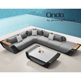 SET SALA ESQUINERA ONDA PARA JARDÍN CON MESA DE CENTRO Y CUBIERTA SUNBRELLA, DISEÑADO POR PININFARINA (5 PZS, NEGRO)