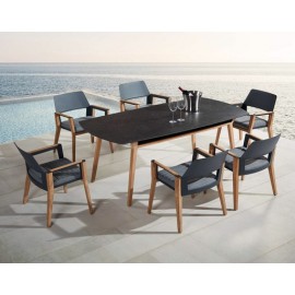 SET COMEDOR SHELDON PARA JARDÍN DE 6 SILLAS CON REPOSABRAZOS, DISEÑADO POR NICOLAS THOMKINS.