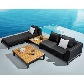 SET SALA ESQUINERA POLO PRO COLOR NEGRO PARA JARDÍN CON MESA DE CENTRO Y LATERAL (4 PZAS)