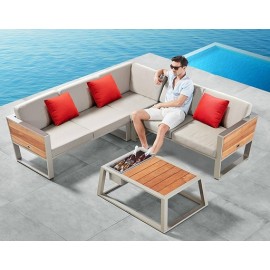 SET SALA ESQUINERA YORK PARA JARDÍN CON MESA DE CENTRO Y CUBIERTA SUNBRELLA (4 PZS)