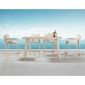 SET MESA DE BAR NOFI PARA JARDÍN CON 6 SILLAS (COLOR BEIGE)