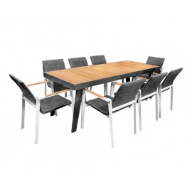 SET COMEDOR EMOTI PARA JARDÍN DE 8 SILLAS NOFI CHAMPAGNE CON REPOSABRAZOS