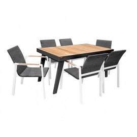 SET COMEDOR EMOTI PARA JARDÍN DE 6 SILLAS NOFI CHAMPAGNE/GRIS OSCURO CON REPOSABRAZOS