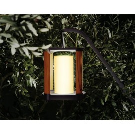LÁMPARA SOLAR AURORA DE INTERIOR/EXTERIOR CON BASE NEGRA Y MADERA DE TECA (27.5×23×23cm)