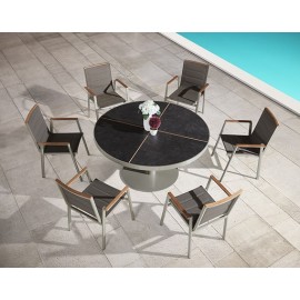 SET DE COMEDOR CIRCULAR GENEVA PARA JARDÍN DE 6 SILLAS CON REPOSABRAZOS