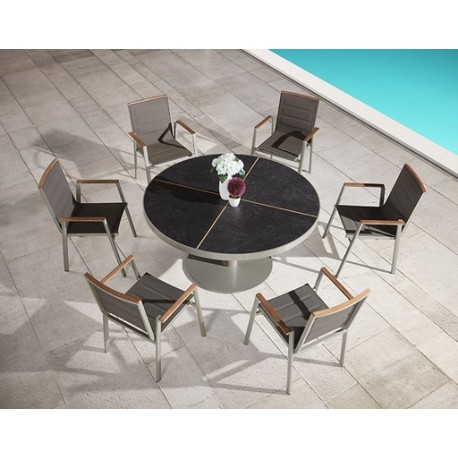 SET DE COMEDOR CIRCULAR GENEVA PARA JARDÍN DE 6 SILLAS CON REPOSABRAZOS