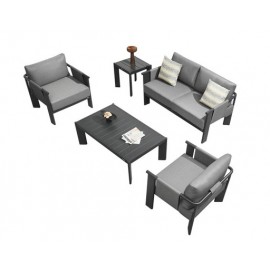 SET SALA LIGO PARA JARDÍN COLOR NEGRO CON MESA DE CENTRO Y LATERAL (5 PZS)