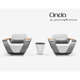 SET SOFÁ ONDA DE JARDIN CON CUBIERTA SUNBRELLA INCLUYE HIELERA, DISEÑADO POR PININFARINA. (3 PZS)